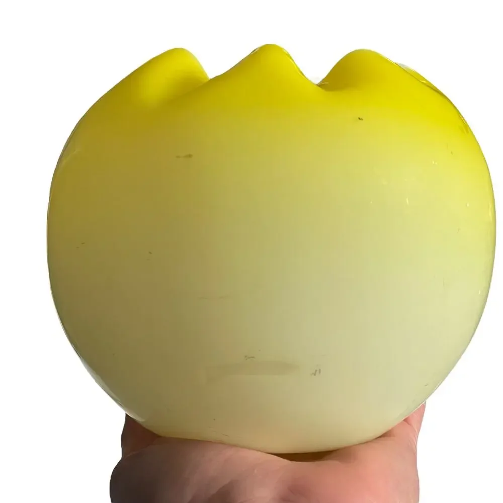 Vintage Victorian Rose Bowl Yellow Satin Glass Crimped Ombré Ruffled Vase READ